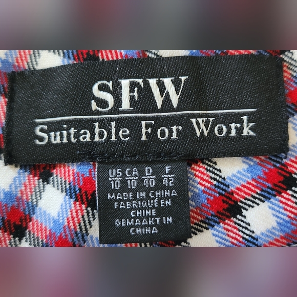 Plaid Flare Pants in Red, Blue, and White with Faux Back Pockets - Trendy - Picture 7 of 9